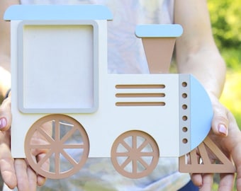 Train picture frame, Photo frame for newborns, Baby shower, Children's Birthdays, Boys room decor, Christening gift