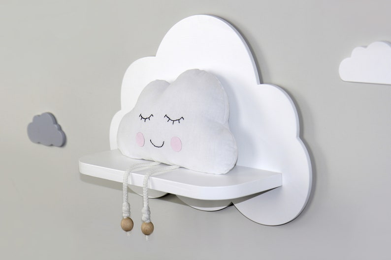 Cloud shelf for nursery, Wooden floating shelf, Nursery room wood rack, Shelf for baby nursery, Set of 2 white wooden cloud shelves image 7