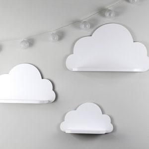 White wooden cloud shelves, cloud wall shelf for nursery, Wooden floating shelf, Nursery room wood rack, Bookshelf, Set of 3 cloud shelf