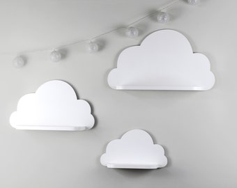 Weißes Wolkenregal aus Holz, Wandregal Wolke fürs Kinderzimmer, Wandregal 3er Set Wolke, Wandregal Wolke für Kinderzimmer