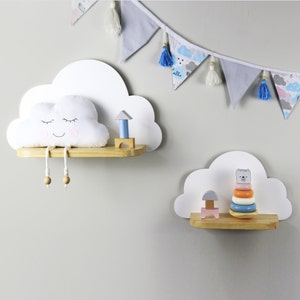 Set of 2 white wooden cloud shelves, cloud wall shelf for nursery, Wooden floating shelf, Nursery room wood rack, Bookshelf for kids room