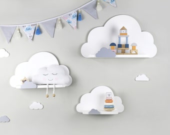 Lot De 3 étagères Murales Nuage En Bois - étagères D'angle Pour Chambre Enfant, Salon - Rangement Décoration