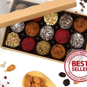 Vegan Gift Box of Truffles/Bliss Balls: Gluten-free, Sugar-free, Healthy Chocolate, Dairy-free, Birthday gift, Mother's Day Gift image 3