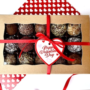 Valentine’s Day Vegan Gift Box of Truffles/Bliss Balls: Gluten-free, Sugar-free, Vegan Chocolate Gift, Food Gift for Valentine’s Day