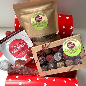 Valentine's Day Tea Gift Box of Vegan Truffles/Bliss Balls, Tea & Tea Infuser.  Gluten-free, Sugar-free, Tea Gift Basket, Get Well Food Gift