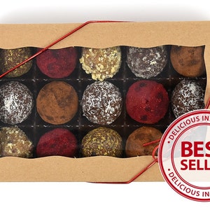 Vegan Gift Box of Truffles/Bliss Balls: Gluten-free, Sugar-free, Healthy Chocolate, Dairy-free, Birthday gift, Mother's Day Gift image 2