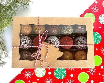 Holiday Gift Box of Truffles/Bliss Balls: Vegan, Gluten-free, Sugar-free, Healthy Chocolate, Dairy-free. Christmas Gift Winter Holidays Gift