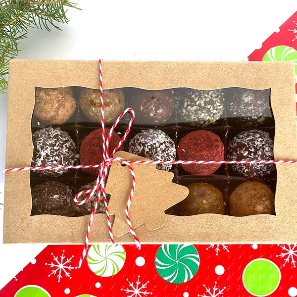 Holiday Gift Box of Truffles/Bliss Balls: Vegan, Gluten-free, Sugar-free, Healthy Chocolate, Dairy-free. Christmas Gift Winter Holidays Gift