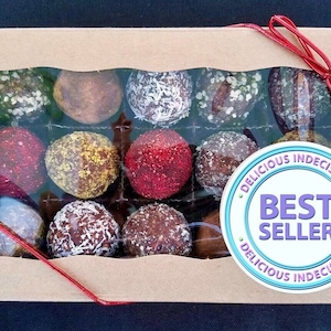 Vegan Gift Box of Truffles/Bliss Balls: Gluten-free, Sugar-free, Healthy Chocolate, Dairy-free, Birthday gift, Mother's Day Gift