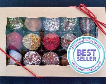 Vegan Gift Box of Truffles/Bliss Balls: Gluten-free, Sugar-free, Healthy Chocolate, Dairy-free, Birthday gift, Valentine's Day Gift