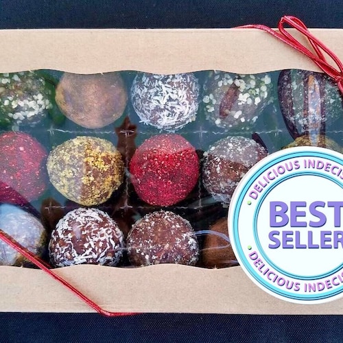 Vegan Gift Box of Truffles/Bliss Balls: Gluten-free, Sugar-free, Healthy Chocolate, Dairy-free, Birthday gift, Valentine's Day Gift
