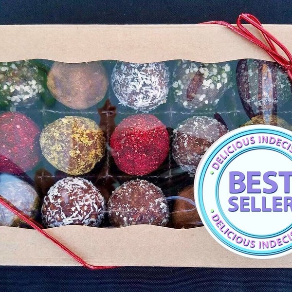 Vegan Gift Box of Truffles/Bliss Balls: Gluten-free, Sugar-free, Healthy Chocolate, Dairy-free, Birthday gift, Mother's Day Gift