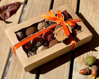 Vegan Gift Box of Truffles/Bliss Balls: Gluten-free, Sugar-free, Healthy Chocolate, Dairy-free. Thanksgiving gift, Halloween Gift, Fall Gift