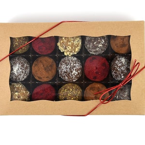 Vegan Gift Box of Truffles/Bliss Balls: Gluten-free, Sugar-free, Healthy Chocolate, Dairy-free, Birthday gift, Mother's Day Gift image 4