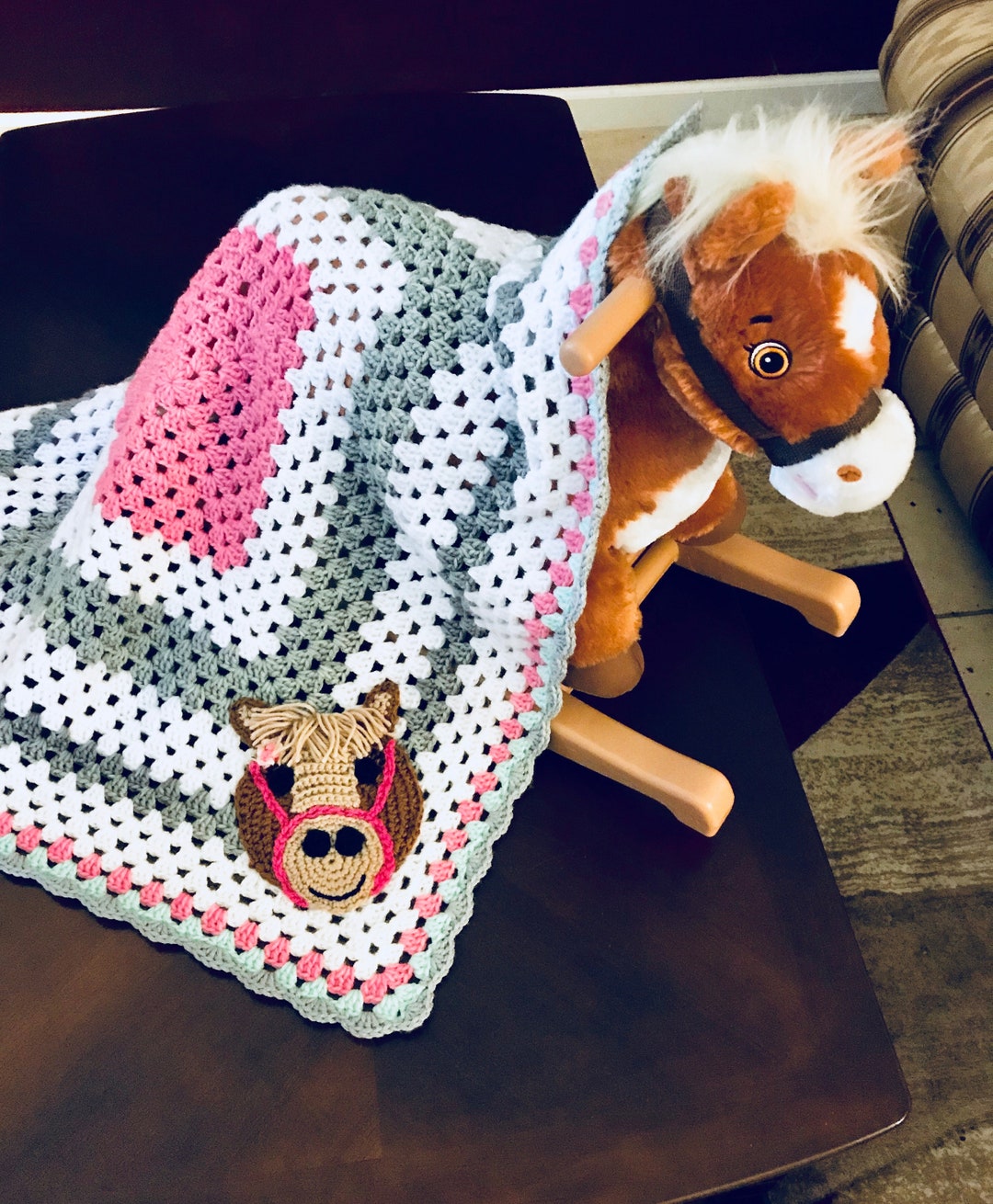 Crochet Baby Girl Horse Blanket, Photo Prop, Makes a Great Baby Shower