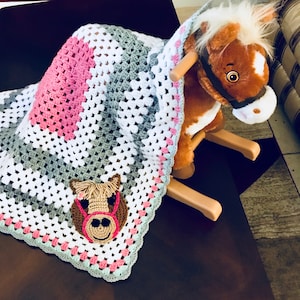 Crochet Baby Girl Horse Blanket, Photo Prop, Makes a great Baby Shower Gift