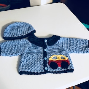 Crochet Baby Boy Sweater Set, Baby Shower Gift, Crochet Baby Sweater, Crochet Baby Boy Hat, Photo Prop