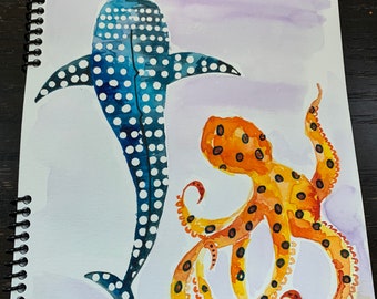 COUPLES Dive Log Book: 2 Watercolor Sea Animals, Scuba Journal, Diving book from selection.