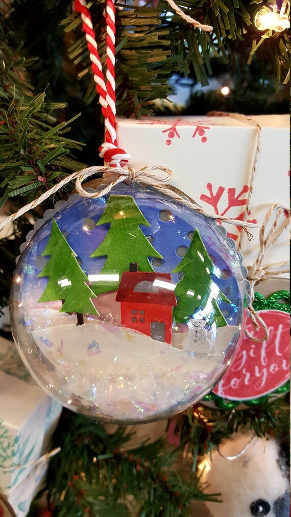 Snowy Cabin And Snowman In A Snowy Woods Christmas Ornament Etsy