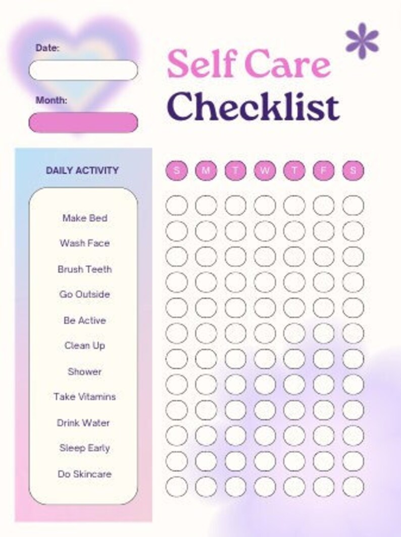 Self Care Planner Template Sheet Mental Health Take Care of Yourself ...
