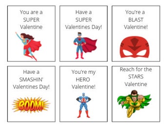 Superhero printable Valentine cards