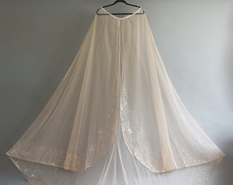 Ready to Ship! | Cathedral Bridal Veil Cape in Champagne Tulle with Rose Gold Glitter Edge | TRINITY by Flavelle & Co