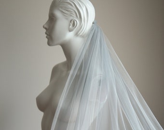Ready to Ship! 2 Tier Layered Bridal Veil in Soft White and Slate Grey Tulle, 54 inch Waltz Length | Classic Edge | VIRTUE by Flavelle & Co