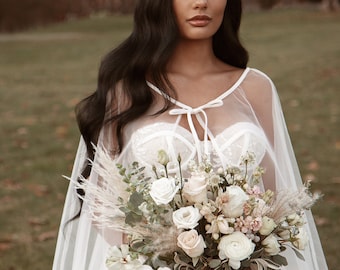 Ready to Ship! | Soft White Tulle Classic Bridal Veil Cape | Classic Edge | VIRTUE by Flavelle & Co