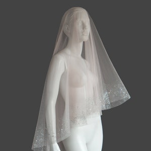 Silver Glitter Drop Veil with Soft Blush Pink Tulle, Fingertip Length, 45 Inches, Princess Veil | TRINITY by Flavelle & Co