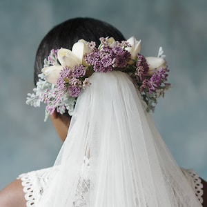 Purple Floral Lace Bridal Comb Veil with Garter, Boho Lace Veil | Handmade, Ready to Ship, OOAK | The Anna by Flavelle & Co