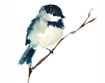 Chickadee print from original watercolor art