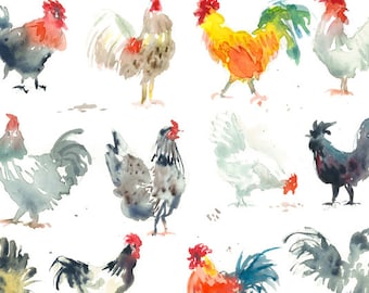 Mini Farm Chickens Artwork, original watercolor art, chicken painting, chicken wall decor