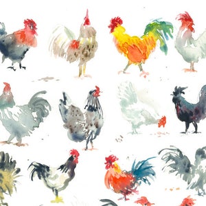 Mini Farm Chickens Artwork, original watercolor art, chicken painting, chicken wall decor