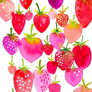 Strawberry Fields, strawberries, fruit, kitchen art, art prints