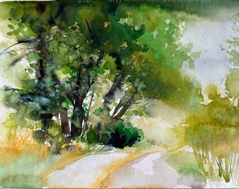 Forest Path Watercolor Landscape