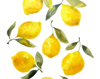 lemons, fruit, watercolor, print, hand painted print, food, lemon, wall art, home decor, watercolor print