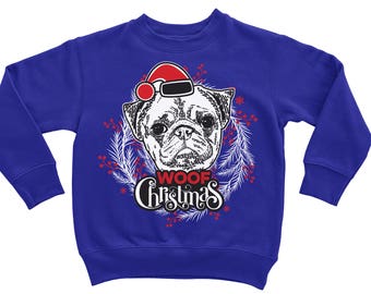 Kleinkind-Sweatshirt. Mops. Hässliche Weihnachten Pullover. Kinder Shirt.