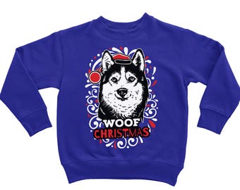 Toddler Sweatshirt. Siberian Husky. Ugly Christmas Sweater. Kids Shirt.