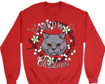 Pull de Noël laid chat Chartreux. Sweat unisexe. Chat. Pierre Kitty.