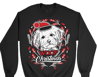 Malteser hässlich Weihnachten Pullover. Unisex Sweatshirt. Hund. Haustier.