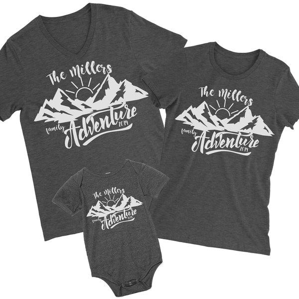 T-shirts famille aventure assortis : t-shirts excursion en montagne