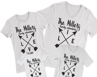 T-shirts d'aventure en famille assortis : t-shirts de voyage de camping personnalisés