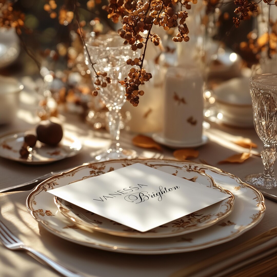 Elegant Wedding Menu + Place Card Template | Editable 5x5 Canva Design ...