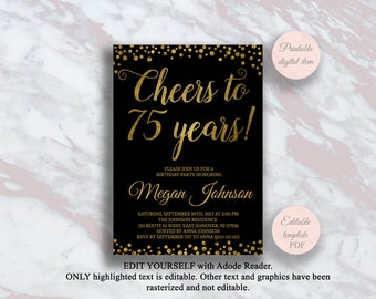 75th Birthday Invite Etsy