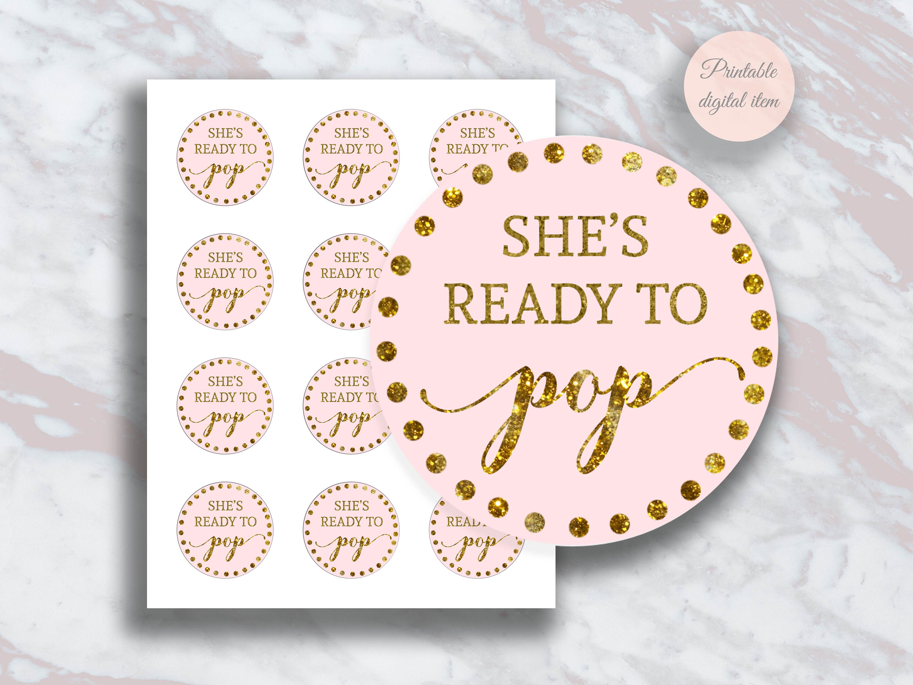 Shes Ready to pop labels Cupcake Toppers Pink and Gold | Etsy