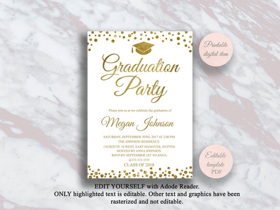 Gold Graduation Party Invitation Template Editable Grad Party Etsy