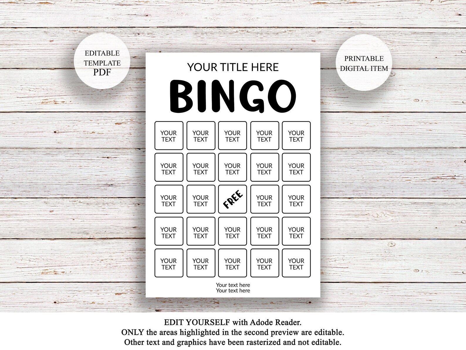 Editable Bingo Cards Template Custom Bingo Game Printable Etsy