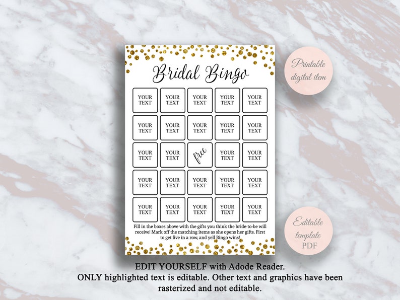 Editable Bridal Shower Bingo Cards Template