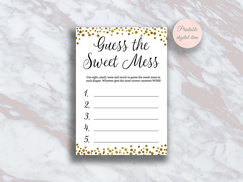 Guess The Sweet Mess Funny Baby Shower Games Gold Confetti Etsy