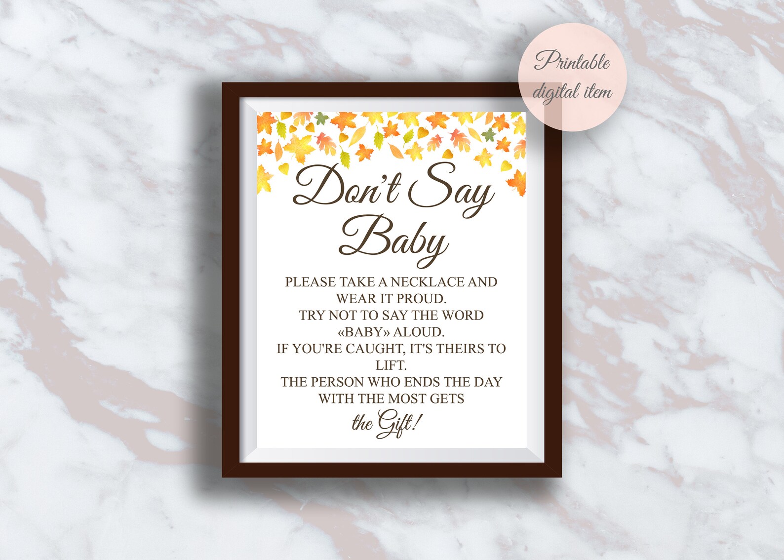 Don't Say Baby Game Necklace Game Fall Baby Shower Etsy